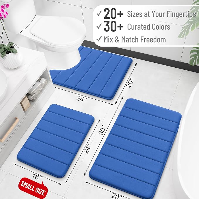 OLANLY Memory Foam Long Bathroom Rugs Runner 44x24, Super Soft Absorbent | Deep Navy Blue, Quick Dry Bath Mat, Machine Washable Shower Floor Rugs, Bathmat Carpet for Bathroom Floor, Tub and Shower