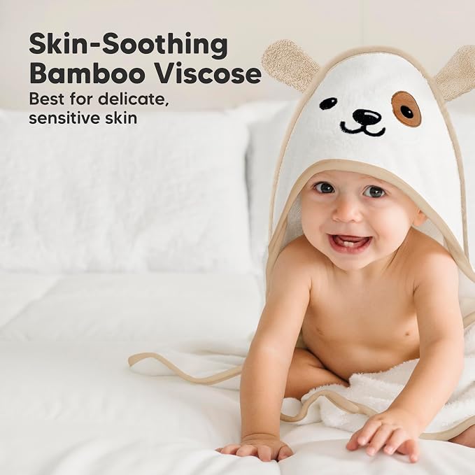 KeaBabies Hooded Baby Towel for Newborn, Baby Bath Towels (Dog, 30x30) | Viscose Derived from Bamboo, Large Baby Towels with Hood, Boys, Girls, Toddler, Soft Absorbent Baby Bath Essentials