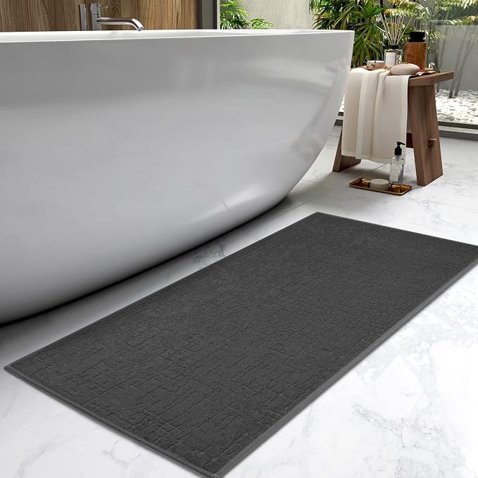 AMOAMI-Bath Mat-Absorbent Quick Dry Bathroom Floor Mats-Washable Rubber Backing Bath Mats for Bathroom Rugs Fit Under Door-Bath Rug for in Front of Sink Bathtub Shower Room, Dark Grey 17''x59''