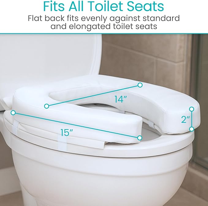 Vive Toilet Seat Cushion (Soft Cushioned Foam) - Easy Clean Soft Padded | Bathroom Attachment - Elongated, Standard Seats - Comfort & Support Donut for Handicap Adults