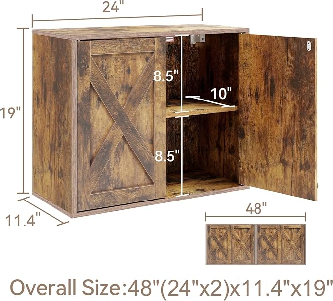 YOURLITE Laundry Cabinet, Medicine Cabinet, Bathroom Kitchen Storage Wall Mounted Farmhouse Organizer with Shelves Over Toilet, One Set of 2 Pieces X 24"
