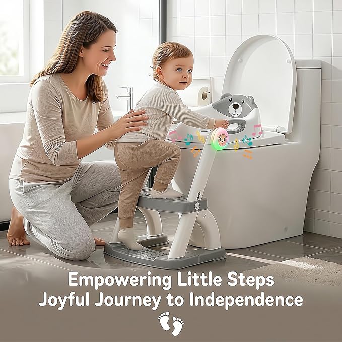 Potty Training Toilet for Toddlers, 2-in-1 Potty Training seat, Anti-Slip | SKYROKU, Fits Round & Elongated Toilets, 6 Heights, Splash Guard, Foldable, Holds 200+ lbs, Step Stool, Dishwasher Cushion