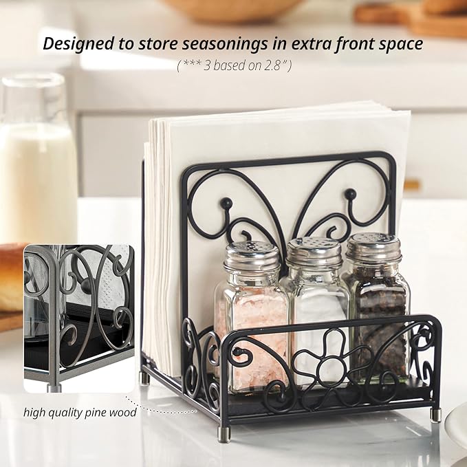 Napkin Holder with Salt and Pepper Caddy, Metal Table Dispenser | Dinner Napkins, Salt, Pepper & Table Decor