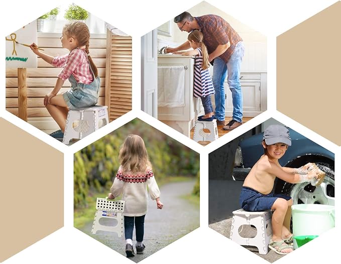 Dyforce Kids Step Stool 11 Inch, 300lbs Folding Step Stool for Adults | Toddler Step stool White,Anti-slip Heavy Duty with Carry Handle, Lightweight Foldable Stool for Bathroom Kitchen Bedroom