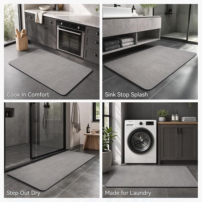 MontVoo -Bath Mat Rug-Rubber Backing Non Slip Quick Dry Absorbent Thin Bathroom Rugs Fit Under Door-Faux Suede Surface Bathroom Floor Mats-Shower Rug for in Front of Bathtub Shower Gray 17"x59"
