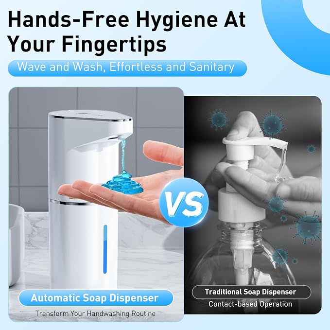 Fantictas Automatic Liquid Soap Dispenser, 3 Levels for Kitchen and Bath | For Hand and Dish Soap, Responsive Sensor, Type-C Charging, 90-day Use, Wall Mountable, IPX5 Waterproof, 350ML, White Gel