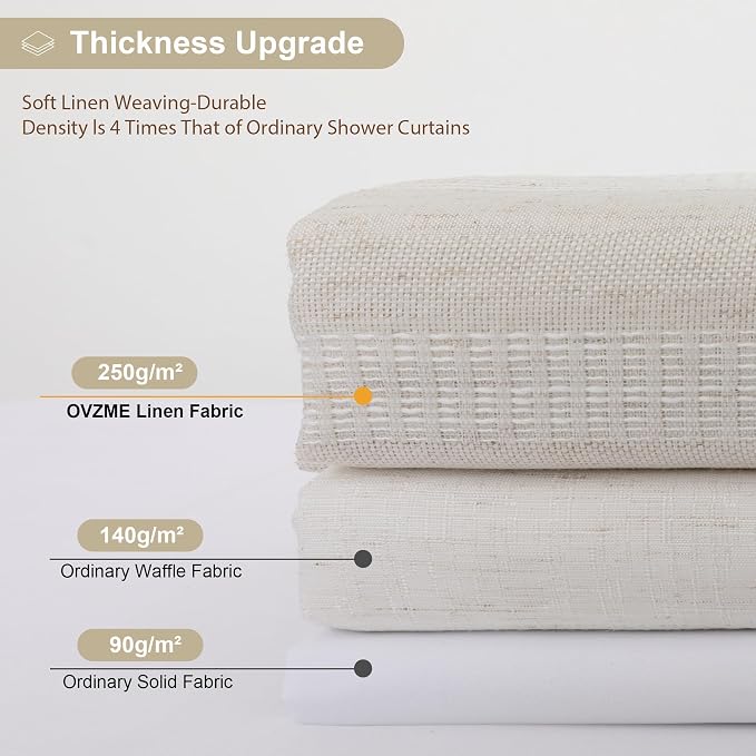 Extra Long Linen Shower Curtain 96 Inch Long, Boho Chic Textured Soft Fabric Heavy Duty Cloth Bathroom Shower Curtain with Tassel, Tall Farmhouse Luxury Bath Decor, 72Wx96L Inches