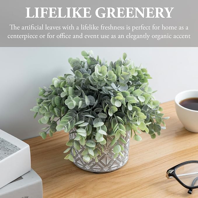 MyGift Artificial Eucalyptus Plant in Modern Gray Concrete Pots (1, Grey) | Realistic Faux Botanical Accent in embossed planter pot adds elegant, maintenance-free greenery for Home or Office