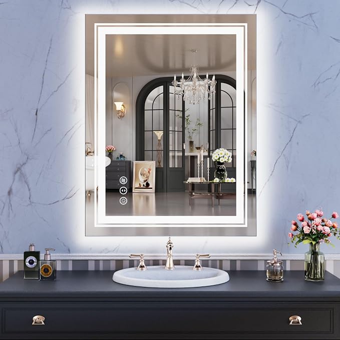 WTTY 28" x 36" LED Bathroom Mirror with Light | Anti-Fog, Dimmable, 3 Color Temperature, Memory Function, Tempered Glass, IP54 Waterproof, ETL Listed