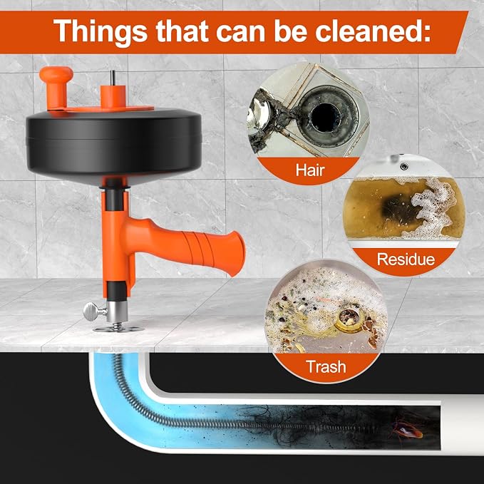 35ft Drain Snake Auger, Plumbing Snake With Drill Adapter, Heavy Duty Flexible Sink Steel Plumbing Auger Bathroom Hair Clog Removal Tool, Manual Or Powered - No auto retract or feed