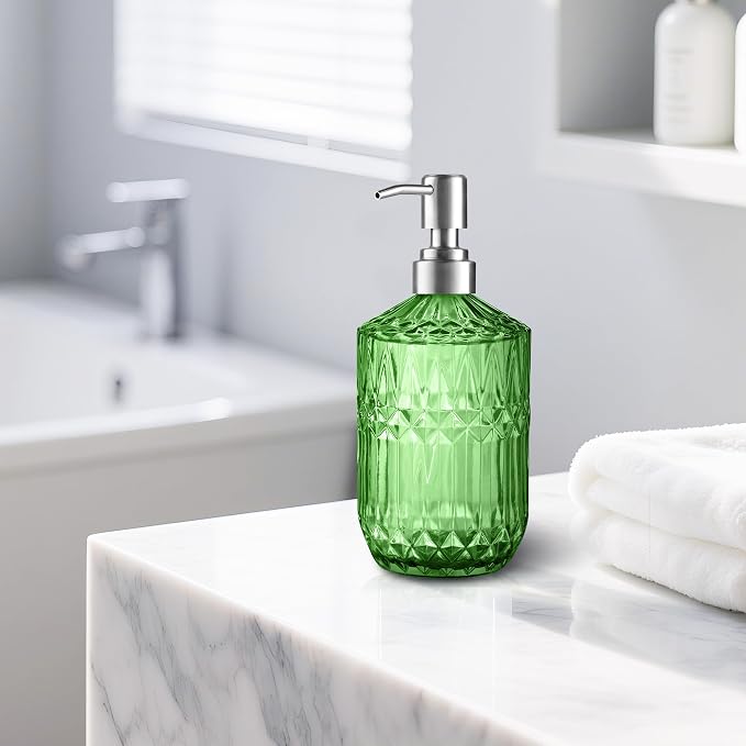 Kaishun Refillable Glass Soap Dispenser (2PC) for Hand Soap & Lotion, Green
