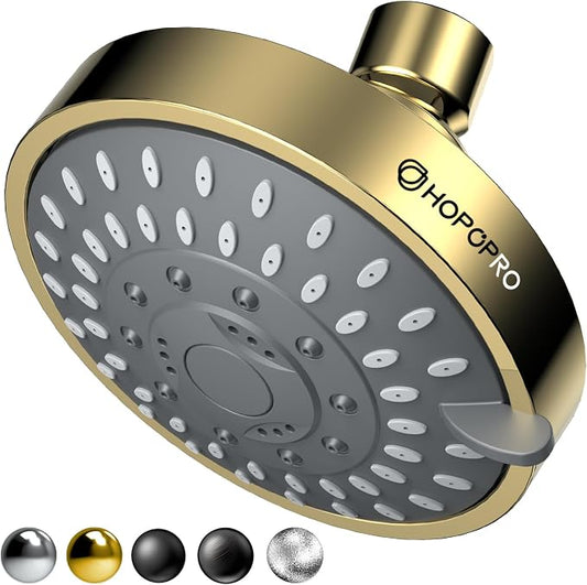 High Pressure Shower Head, HOPOPRO 5-Mode Fixed Showerhead, NBC Recommended | The Washington Post, NBC News, Today TV Show Recommended, Consumer Reports Tested High Flow Fixed Shower Head (4 Inch Gold)