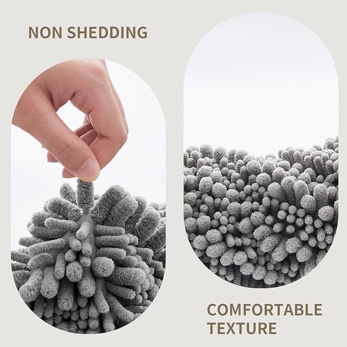Bathroom Rugs Non Slip Washable 44x24, Extra Thick Soft Chenille Absorbent Bath Mat, High Density Barrier Non Slip Backing, Quick Dry Plush Shaggy Floor Carpet for Tub&Shower, Grey