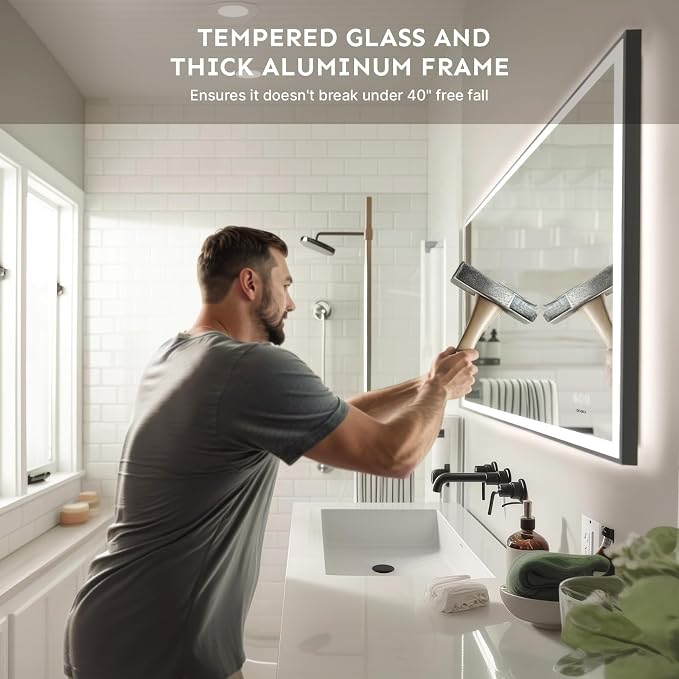 28"x36" LED Bathroom Mirror Front Backlit Wall Mount Vanity Mirror | Anti-Fog Dimmable 3 Color Temperature Memory Function, Aluminum Frame Tempered Glass, Vertical & Horizontal Mountable