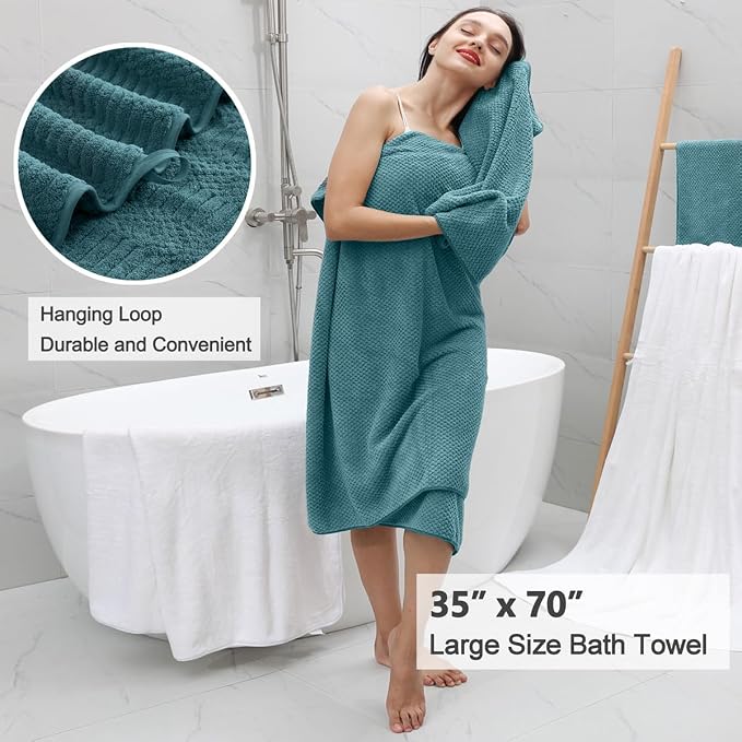 8 Pcs Turquoise Oversized Bath Towel Set-2 Extra Large Bath Sheets,2 Hand Towels,4 Washcloths Soft Bathroom Towels Highly Absorbent Quick Dry Beach Chair Towels Woven Towels for Hotel and Spa