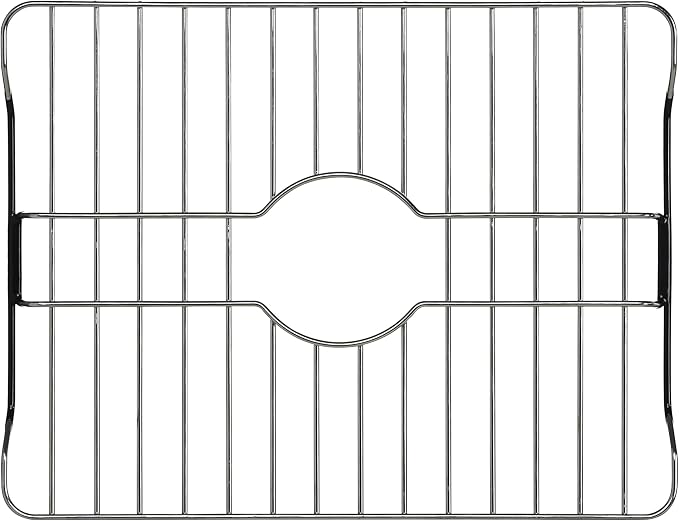 SunnyPoint 304 Stainless Steel Sink Protector Rack – Rust-Resistant Grid for Kitchen Sink Bottom, Scratch Prevention, Drainage Support, Fits Sinks 16.15" x 12.4", Center Drain Hole Required