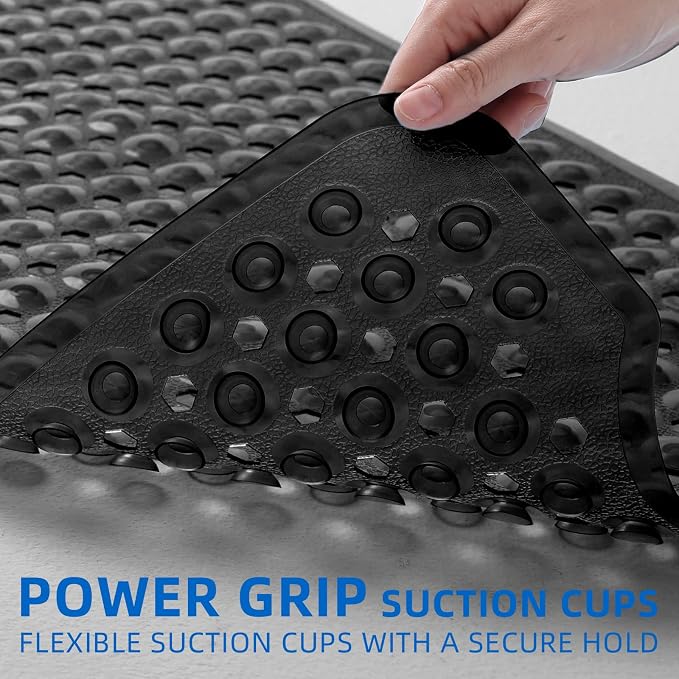 MOONFLY Shower and Bathtub Mat, 40x16 Inches, Translucent Black | Extra Long Non Slip Mats with Suction Cups,Drain Holes, Machine Washable ,Anti Slip Bathmats, Bathroom Mats for Tub Nonslip