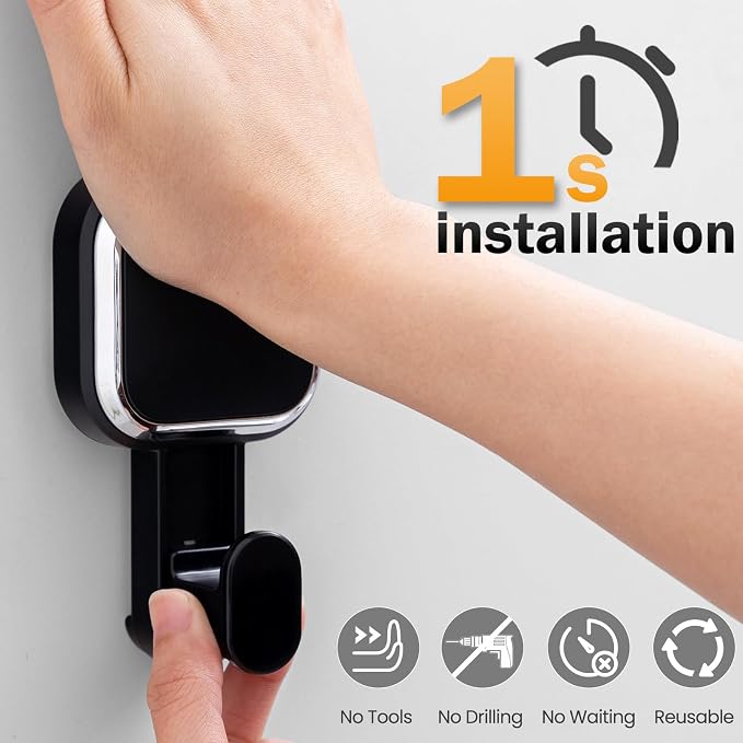 4 Pack Suction Cup Hooks for Inside Shower, Powerful Vacuum Suction Shower Holder for Towel, Loofah, Clothes, Damage Free Hanging Bathroom Wall Hooks, Easy to Install and Remove, Black