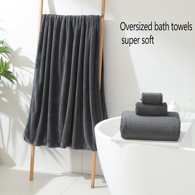 YTYC 29x59 Bath Towels Set,Towels for Bathroom,Charcoal,6-Pieces | 2 Large Bath towels,2 Hand towels (14x29"),2 Washcloth (13x13"),Super Soft,Highly absorbent,Hanging Loop,80%Polyester