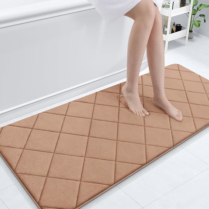 OLANLY Memory Foam Bath Mat 59x24, Ultra Soft and Absorbent Bathroom Rugs | Dark Beige, Quick Dry, Machine Washable Shower Bath Rugs, Comfortable Bath Carpet for Bathroom Floor, Tub and Shower
