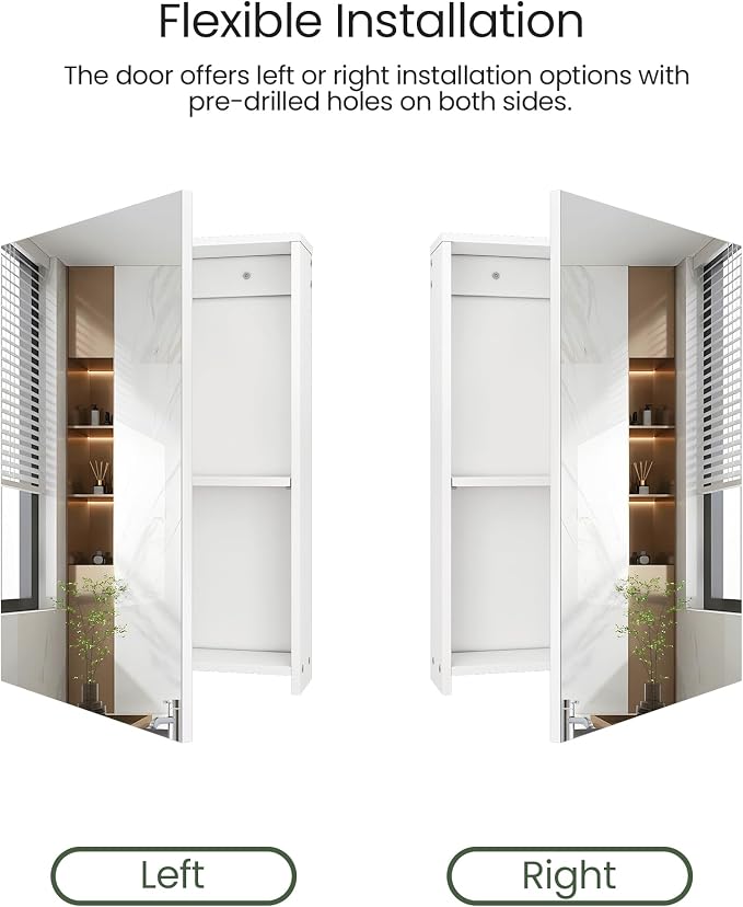 Bathroom Medicine Mirror Cabinet, 13.8'' x 19.7'', Wall-Mounted Bathroom Vanity with Mirror, Bathroom Medicine Cabinet with Storage Function, Hanging Storage Cabinet, Adjustable Shelves, White