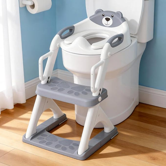 Potty Training Toilet for Toddlers, 2-in-1 Potty Training seat, Anti-Slip | SKYROKU, Fits Round & Elongated Toilets, 6 Heights, Splash Guard, Foldable, Holds 200+ lbs, Step Stool, Dishwasher Cushion