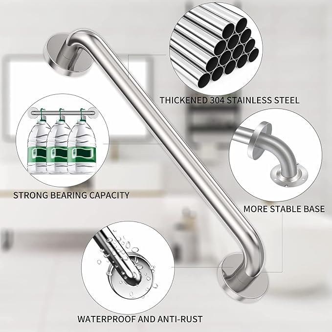 18" Brushed Nickel Grab Bar for Bathroom, 2 Pack | 304 Stainless Steel, 1.25" Tube, All-Welded, ADA Compliant, Anti-Slip Safety Handrail for Elderly & Handicap