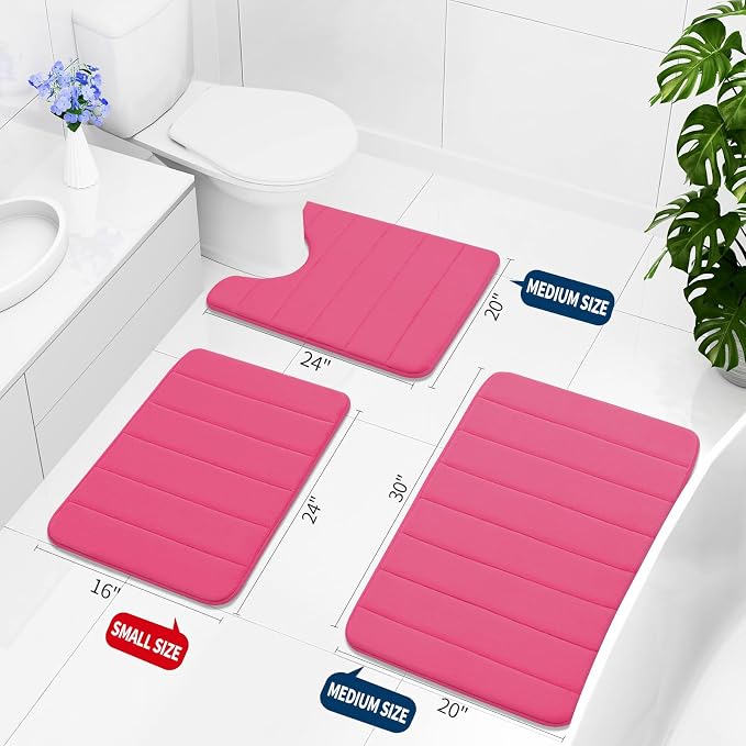 Buganda Memory Foam Bath Mat 47 x 24, Ultra Soft Absorbent Bathroom Rugs | Deep Pink, Machine Washable Quick Dry Bath Mats for Bathroom Floor, Shower and Tub, Home Decor Accessories