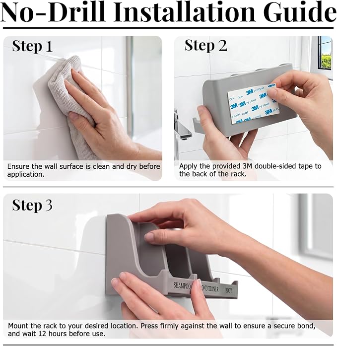 Soap Holder for Shower Wall, 3-Compartment Soap Dish for Shampoo, Conditioner and Body Soap, Fast Draining & Rust-Proof & Heavy Duty, Ultra-Strong Adhesive for Long-Term Bathroom Use & Freestanding