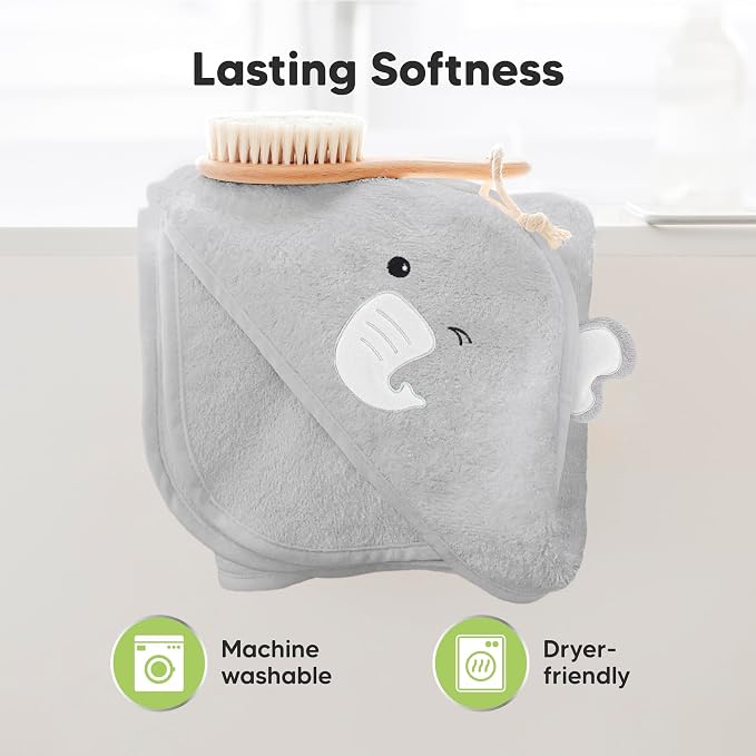 KeaBabies Hooded Baby Towel for Newborn, Baby Bath Towels (Elephant, 30x30) | Viscose Derived from Bamboo, Large Baby Towels with Hood, Boys, Girls, Toddler, Soft Absorbent Baby Bath Essentials