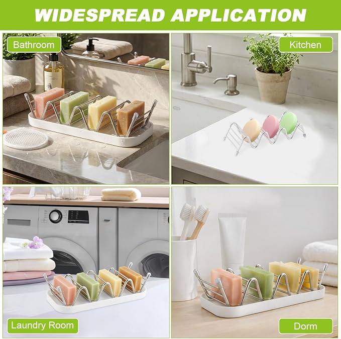 Wavy Soap Holder for Shower, 304 Stainless Steel Shampoo Bar Holder with Drainage Tray & Foaming Net for Shampoo Bar, Conditioner Bar, Kitchen Sink Countertop (3 Compartment Soap)