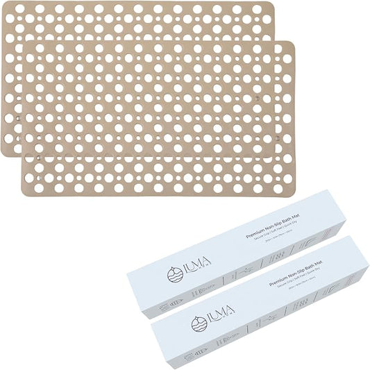 Beige Non Slip Shower Mat and Bathtub Mat TPE Strong Suction Cups Aesthetic Bath Mat for Inside Shower with Soft Texture, Quick-Dry Drain Holes, Spa-Inspired Design 30x17” (75x43 cm)