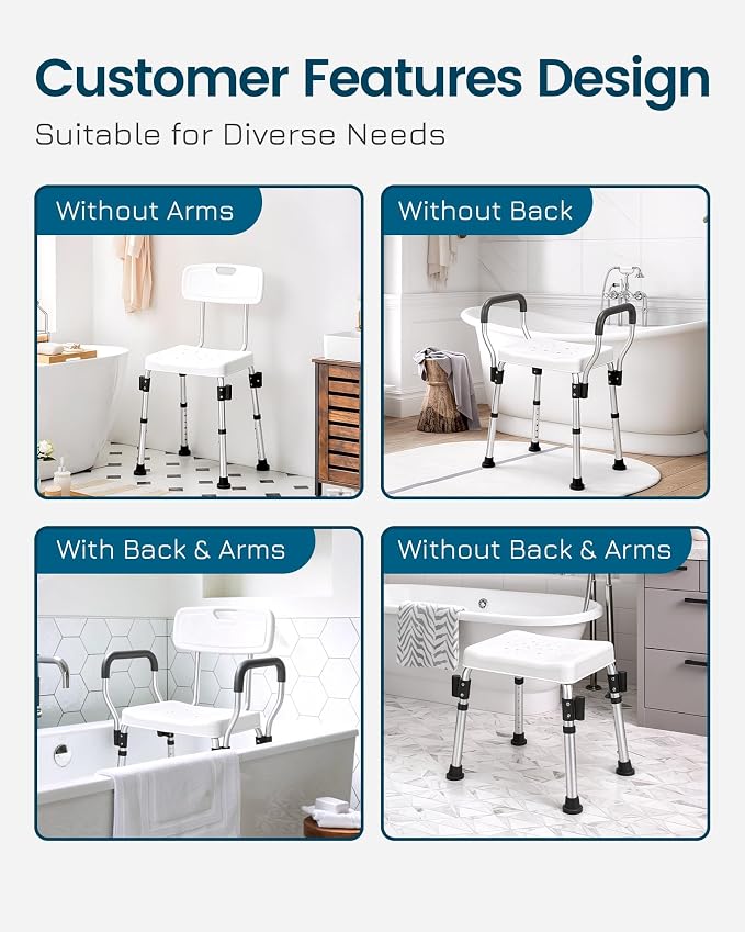Shower Chair for Inside Shower with Back - Heavy Duty Shower Seat for Bathtub - Adjustable Height Safety Bath Seat for Elderly Handicap and Disabled,HDB-796C