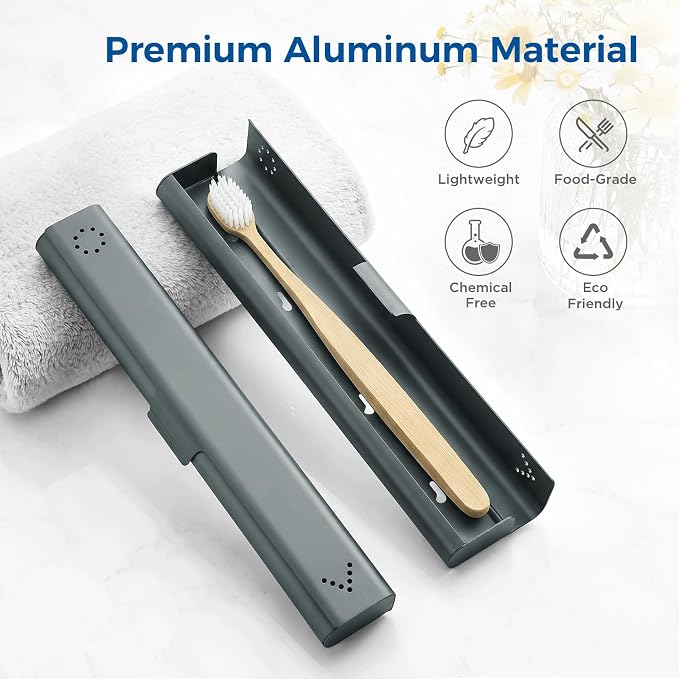 Toothbrush Travel Case Aluminum, Portable Toothbrush Holders Travel, Manual Toothbrush Case Container for Traveling, Bathroom, Camping, Business Trip-1Pack Gray