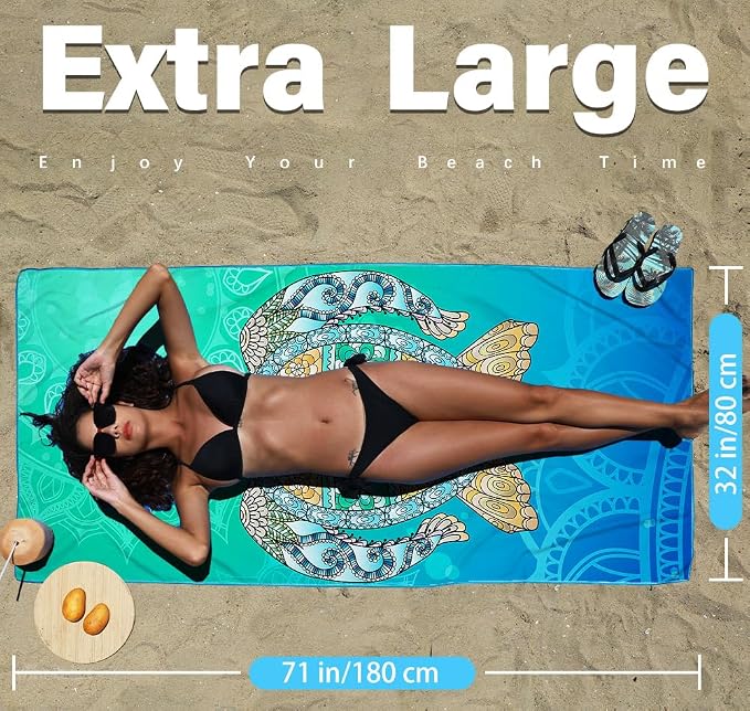 Widdonen Microfiber Beach Towel,Compact 6 Pack-71x32 Inch with Bag Travel | Extra Large,Lightweight,Thin,Sand Free,Quick Dry,Absorbent.Packable for Camping,Swim,Pool,Bath,Picnic,Cruise Essentials Gift