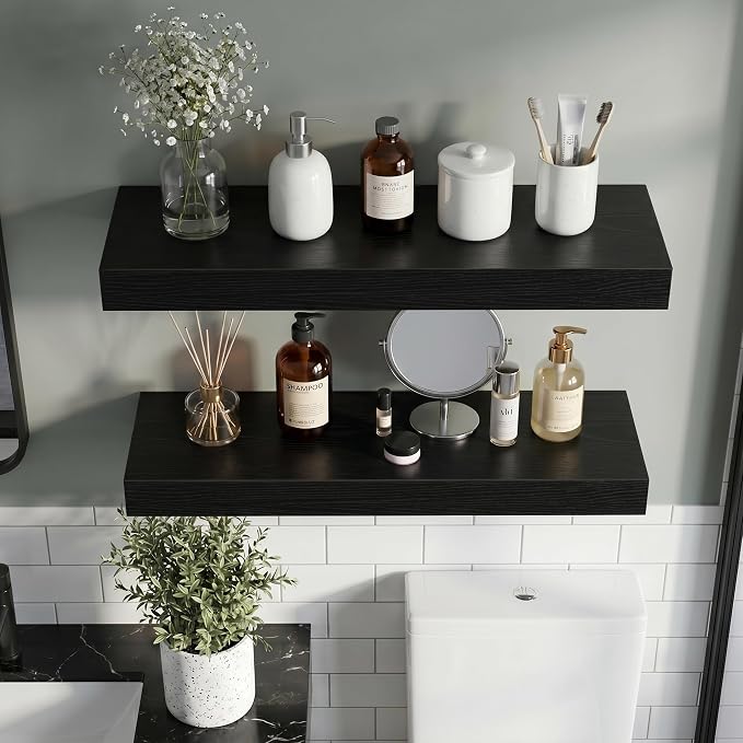 Vivelove 30 Inch Floating Shelves Wall Mounted for Display, 6.5 Deep Duty Shelves with Invisible Brackets for Living Room,Bedroom,Kitchen, Bathroom Storage & Decor,30" Wx6.5 Dx1.4 H - Black
