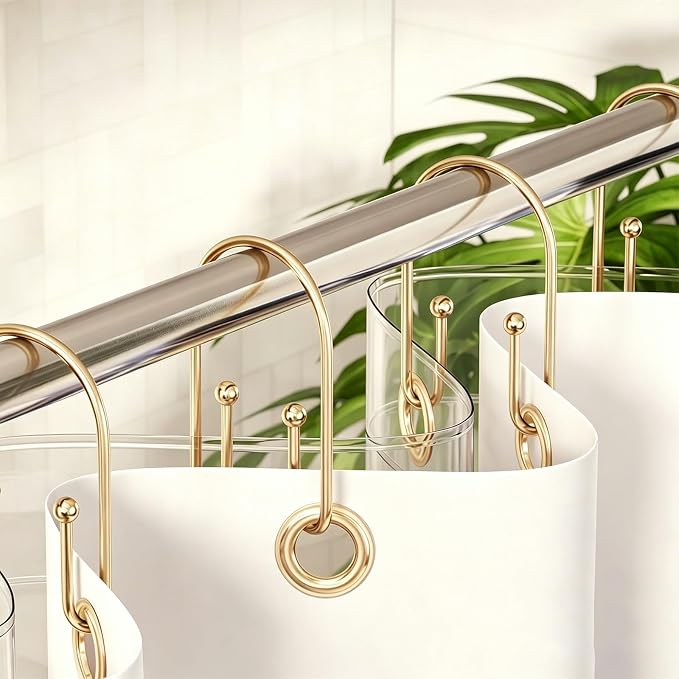 BBV Shower Curtain Hooks Rings, 12 Pcs Rust Resistant Metal Double Glide Shower Hooks for Bathroom Shower Rods Curtains (Gold)