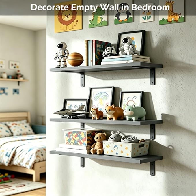 Floating Shelves Set of 6, Wooden Floating Shelves for Wall Decor, Farmhouse Shelf for Bedroom, Wall Mounted Bathroom Storage Shelves, Floating Book Shelves for Living Room