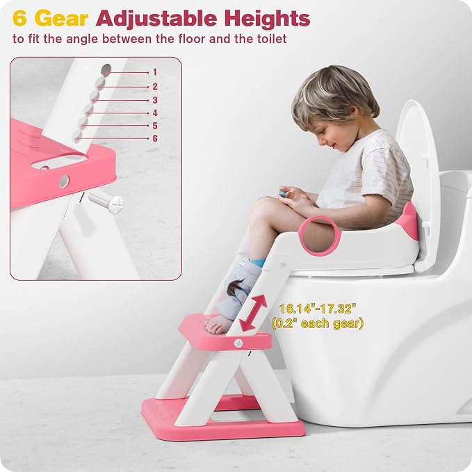 Potty Training Seat, Upgrade Toddler Toilet Seat for Kids Boys Girls, 2 in 1 Potty Training Toilet, Splash Guard Anti-Slip Pad Step Stool(Bright Pink)