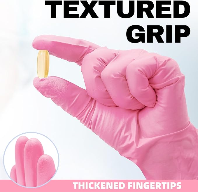 Medical Nitrile Exam Gloves Disposable Powder-Free, 4 Mil 100 Count | Super Soft •Powder-Free •Latex-Free •Examination •Cooking •Cleaning •Food Prep •Esthetician •100 Ct • Rose Quartz
