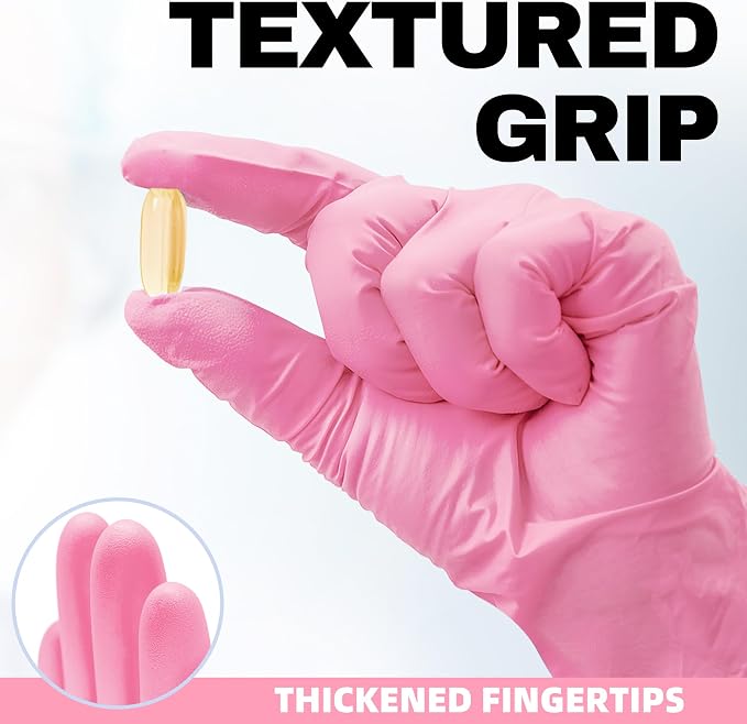 Medical Nitrile Exam Gloves Disposable Powder-Free, 4 Mil 100 Count | Super Soft •Powder-Free •Latex-Free •Examination •Cooking •Cleaning •Food Prep •Esthetician •100 Ct • Rose Quartz