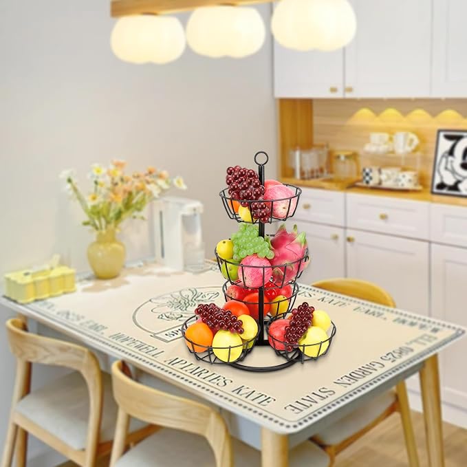 Livabber Fruit Basket Bowl, Metal Fruit Vegetable Storage Basket for Kitchen Counter, Large Capacity Vegetable Holder Rack Detachable Organizer for Bread Snack Produce (Black, 5-Tier Metal Base)