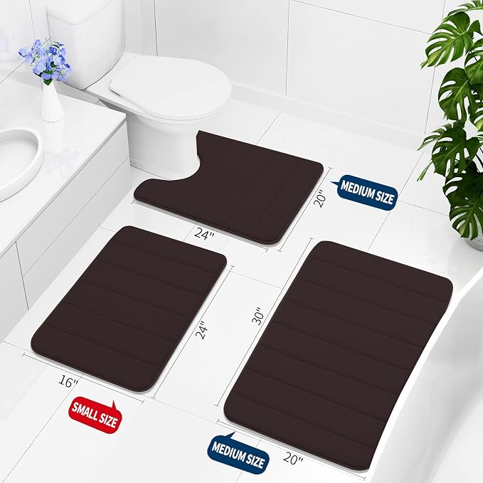 Buganda Memory Foam Bath Mat 31.5 x 20, Ultra Soft Absorbent Bathroom Rugs | Brown, Machine Washable Quick Dry Bath Mats for Bathroom Floor, Shower and Tub, Home Decor Accessories