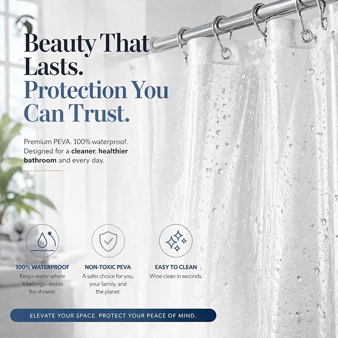 EHZNZIE Crystal Clear Shower Curtain Liner 54x78, PEVA Waterproof Bath Curtain, No Chemical Smell, Weighted Magnets, Durable with 9 Rustproof Metal Grommets