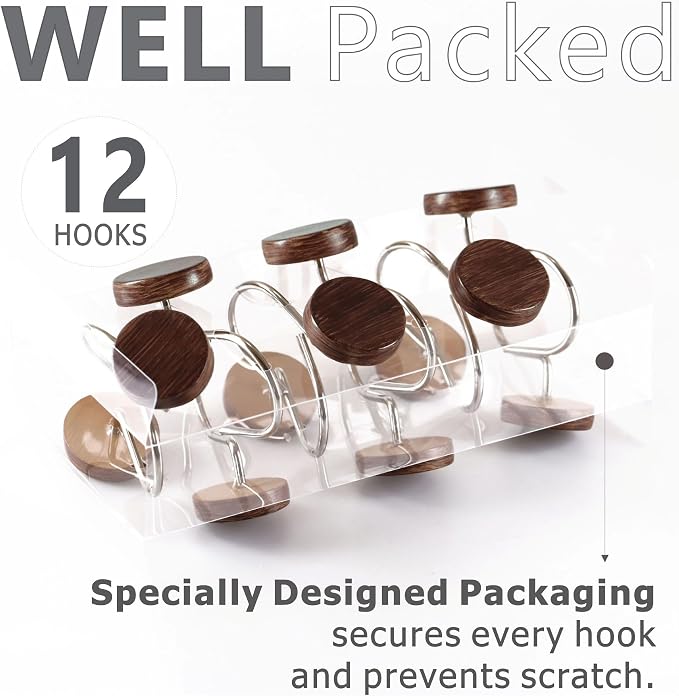Farmhouse Boho Shower Curtain Hooks-Wood Texture Resin Button Rings, 12Pcs | Rustproof Hangers, Neutral Earthy Nature Inspired Accents, Western Vintage Fall Winter Christmas Decor for Country Bathroom