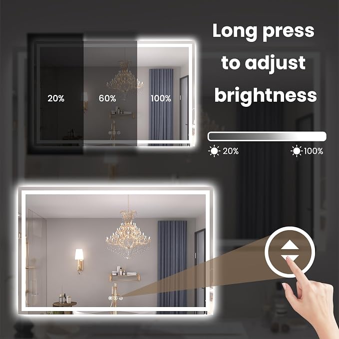 Snowdool 48 x 40 in LED Bathroom Mirror, Front and Backlit, Anti-Fog | Front and Backlit, 3 Color Temperatures, Anti-Fog, Tempered Glass