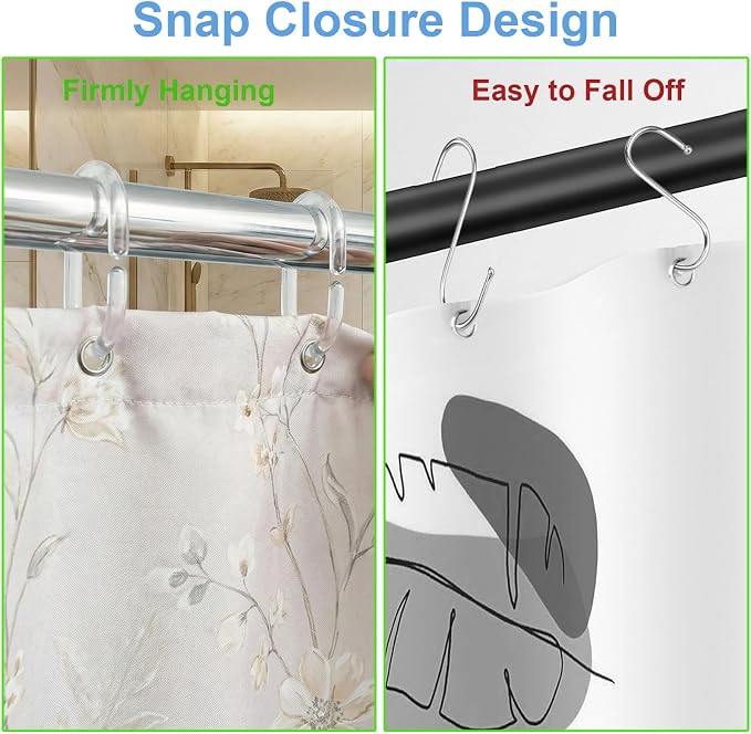 48 PCS Shower Curtain Rings, Plastic Clear Shower Curtain Hooks, C-Shaped Rings Hook Hanger for Shower Curtain Bathroom Window Rod