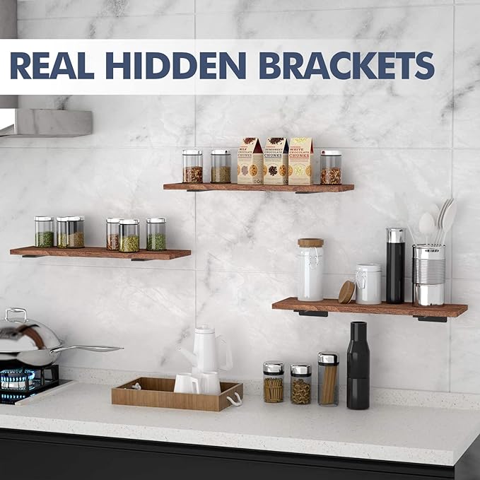 6 Pack Floating Shelf Brackets, 4 Inch Heavy Duty Industrial Shelf Bracket, Black Metal L Brackets for Shelves Support DIY(1/5 Inch Thicked)