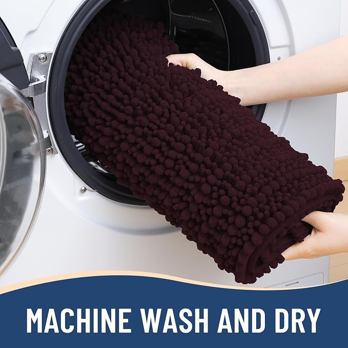 Arotive Bathroom Rugs Mat 30x20, Soft Absorbent Chenille Shaggy Bath Mat | Black Cherry, Machine Wash Dry, Bath Rugs for Bathroom Floor, Tub and Shower, Home Decor Accessories