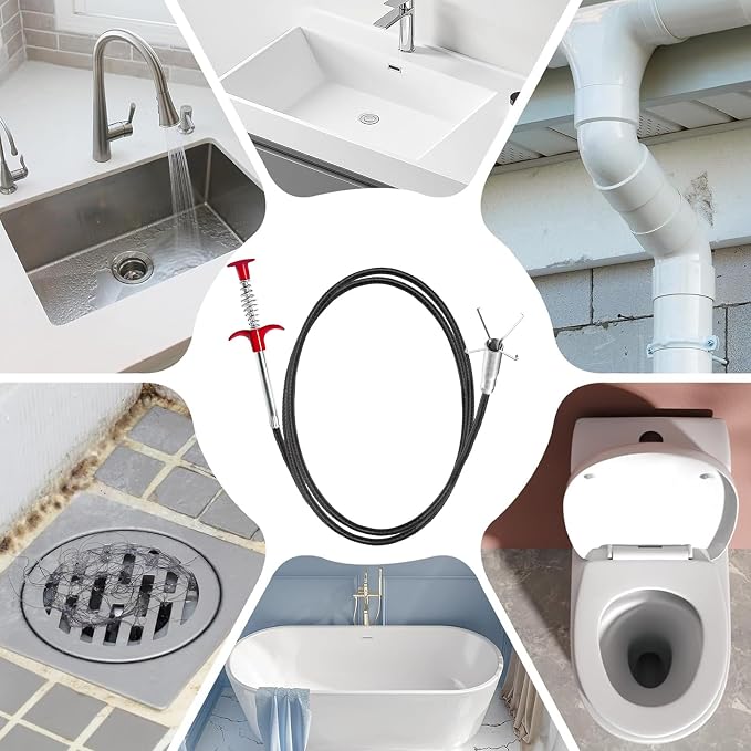 32-Inch Flexible Drain Hair Remover with 4-Claw Grabber for Sink and Shower | Compact Reach • Slim 0.48-Inch Head • Push-To-Grab Claws • Pulls Hair And Small Debris From Nearby Household Drains